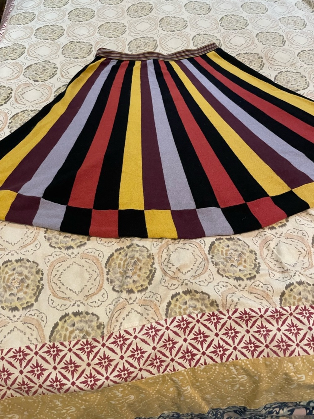 Striped Circle Skirt in Yellow, Black, Red & Purple from Anthropologie by Viola,